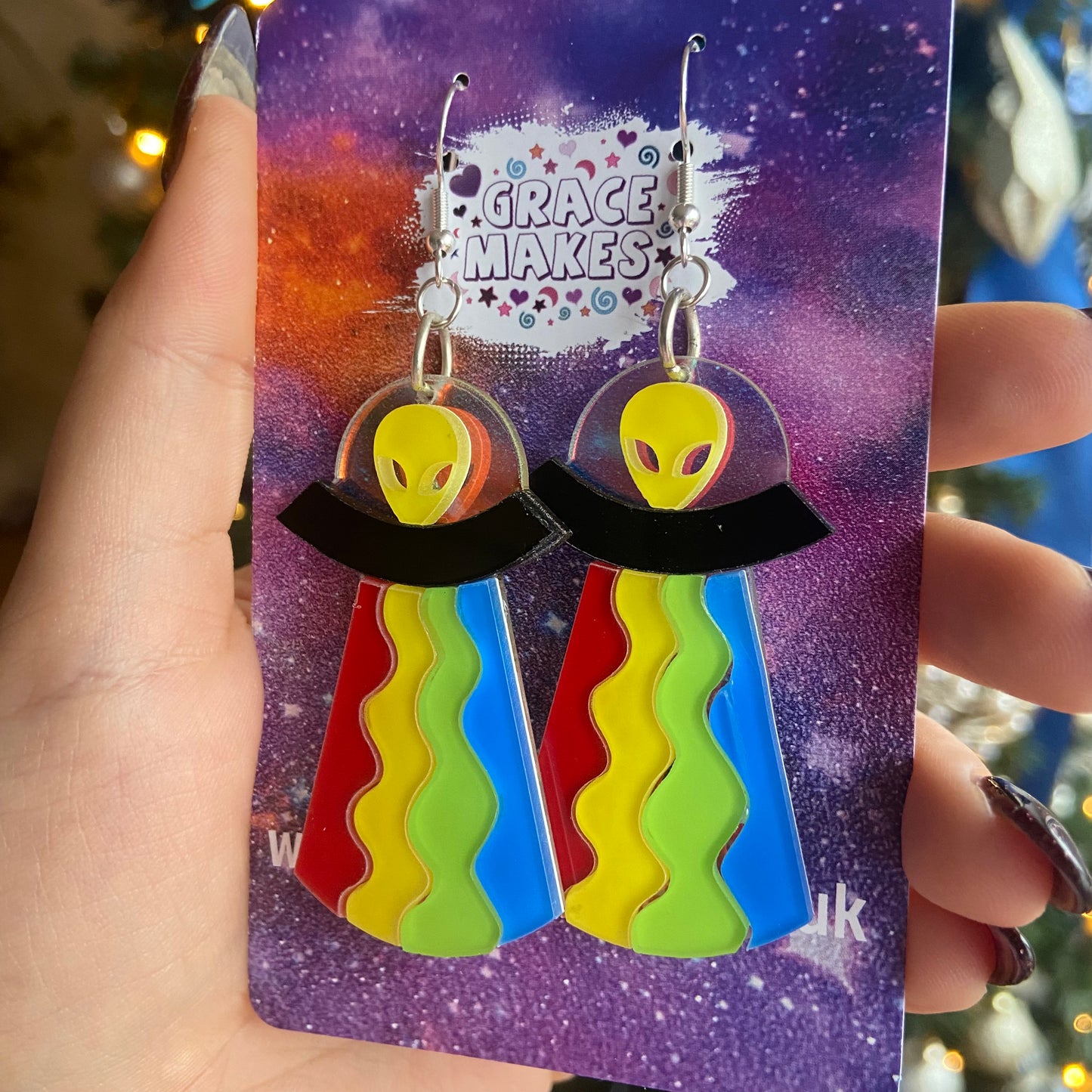 Handmade Rainbow Alien Spaceship Earrings