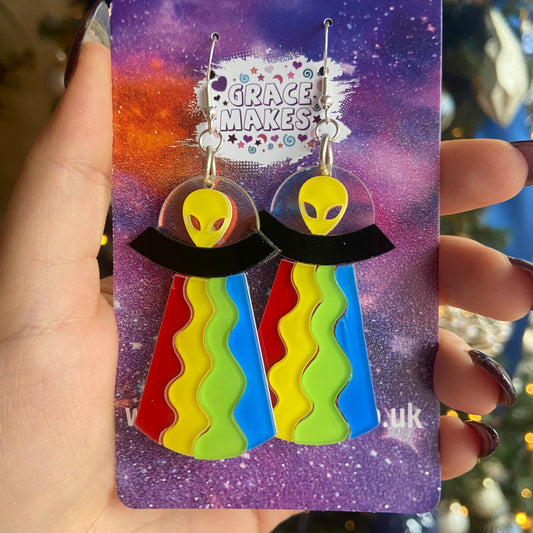 Handmade Rainbow Alien Spaceship Earrings