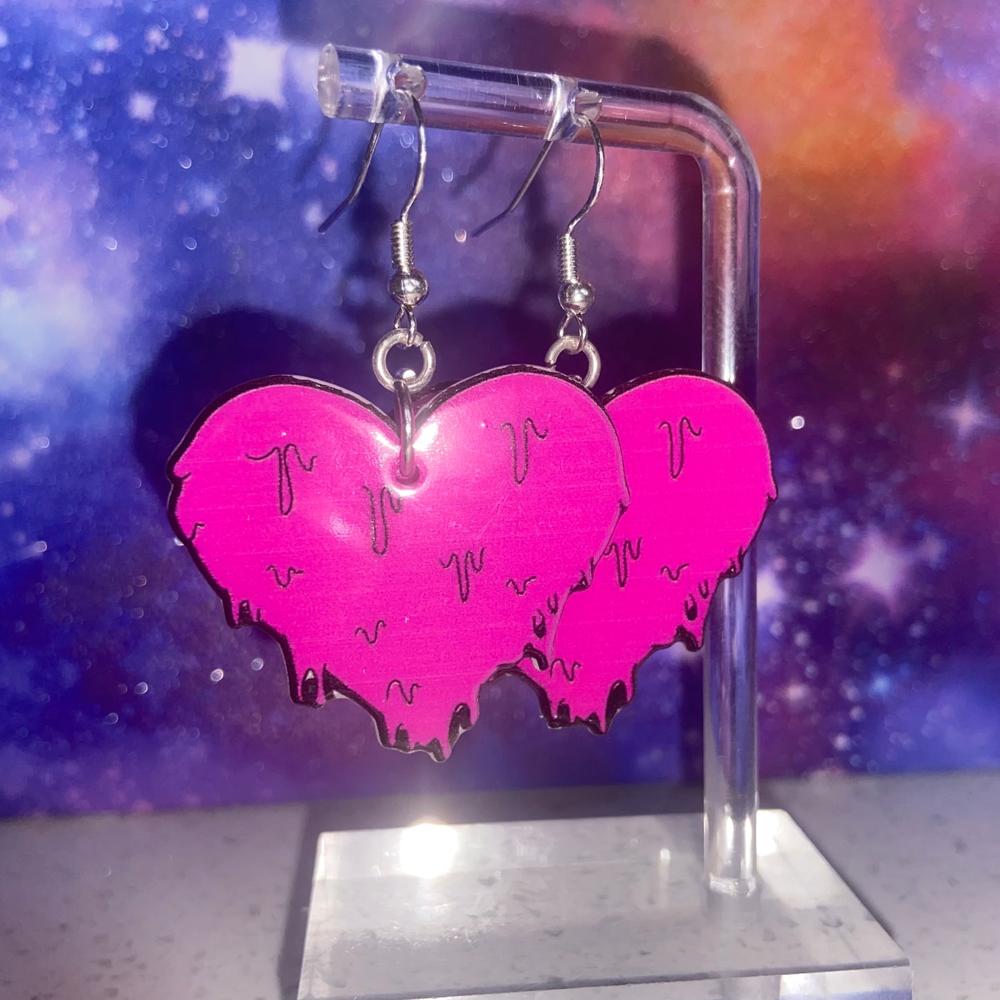 Handmade Pink Dripping Heart Earrings