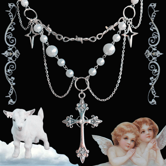 ‘Angel’ Barbed Wire Cross Necklace
