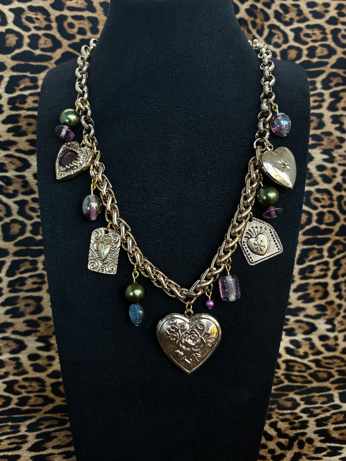 Green and Purple Gold Locket Necklace