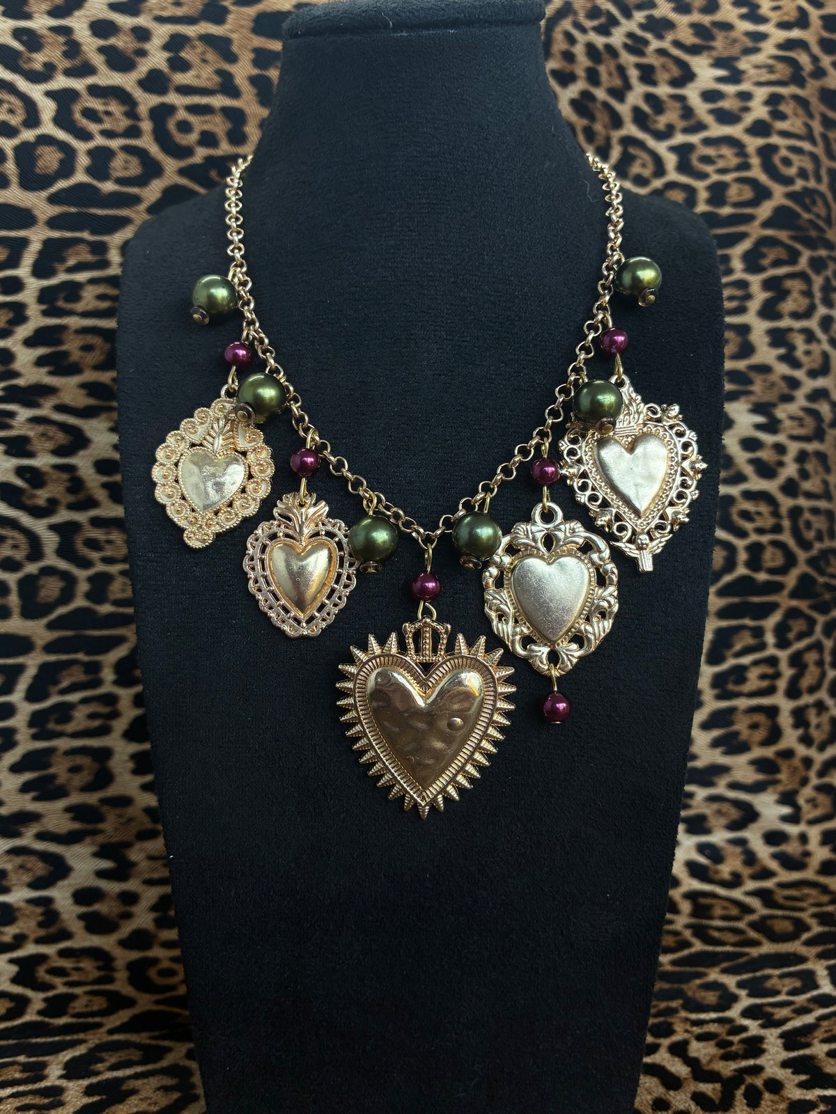 Purple Green Gold Heart Necklace