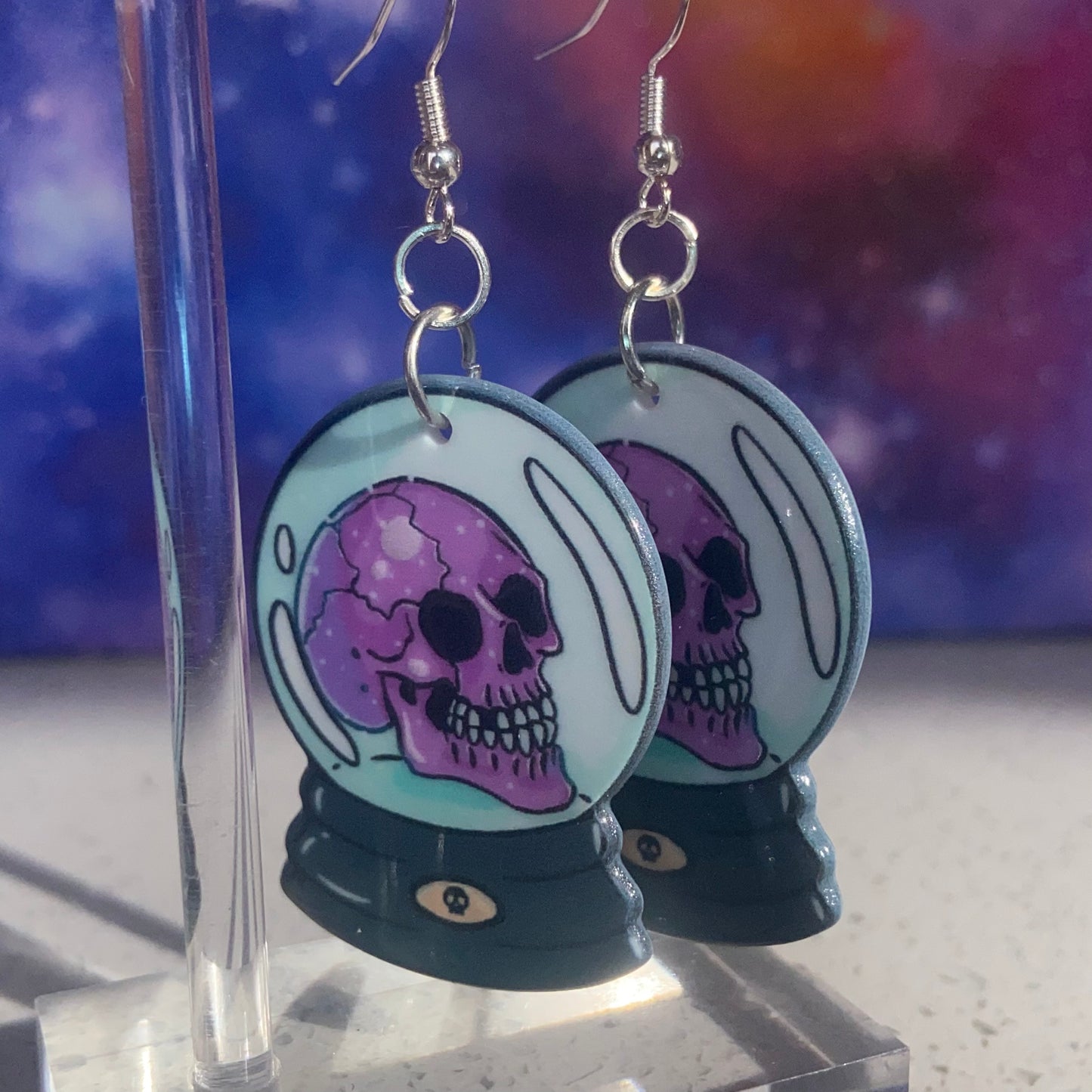 Handmade Skeleton Skull Crystal Ball Earrings