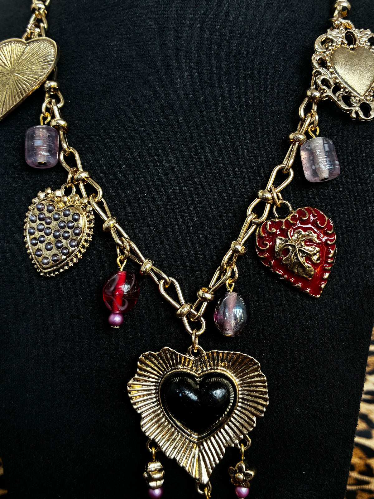 Red Purple Gold Heart Necklace