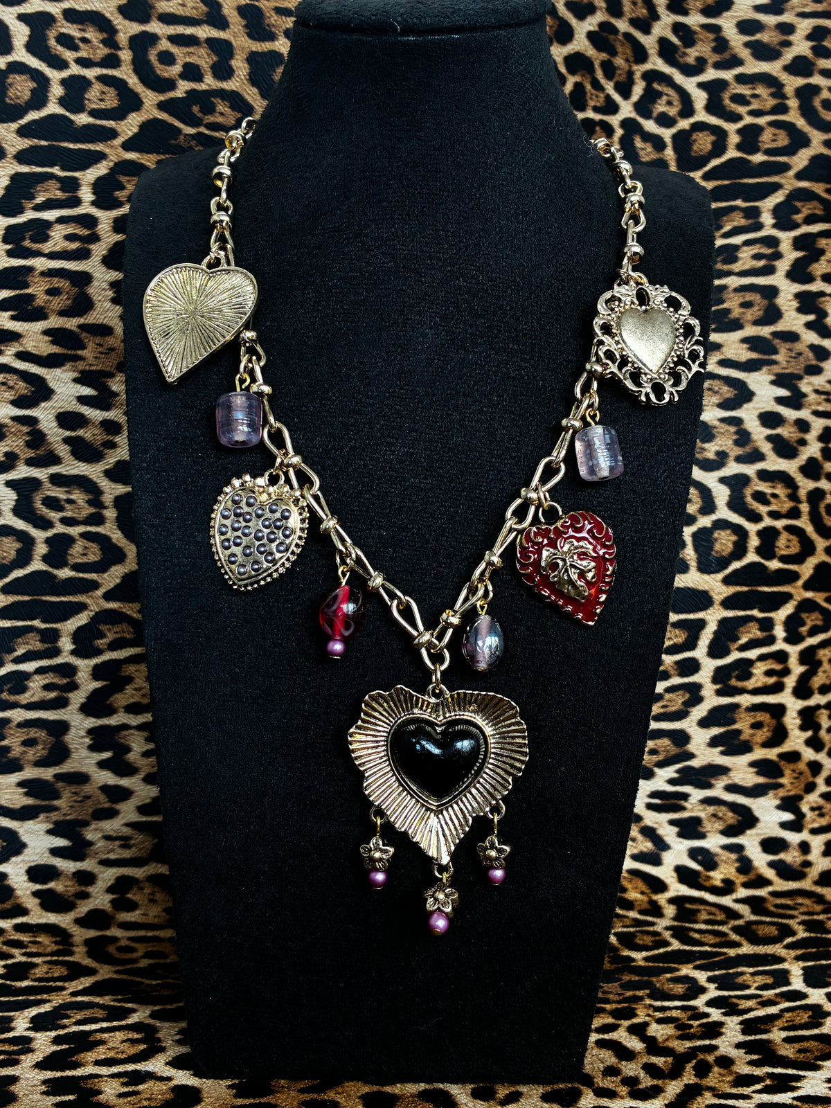 Red Purple Gold Heart Necklace