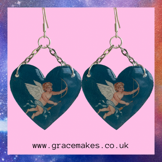 Blue Cupid Heart Earrings