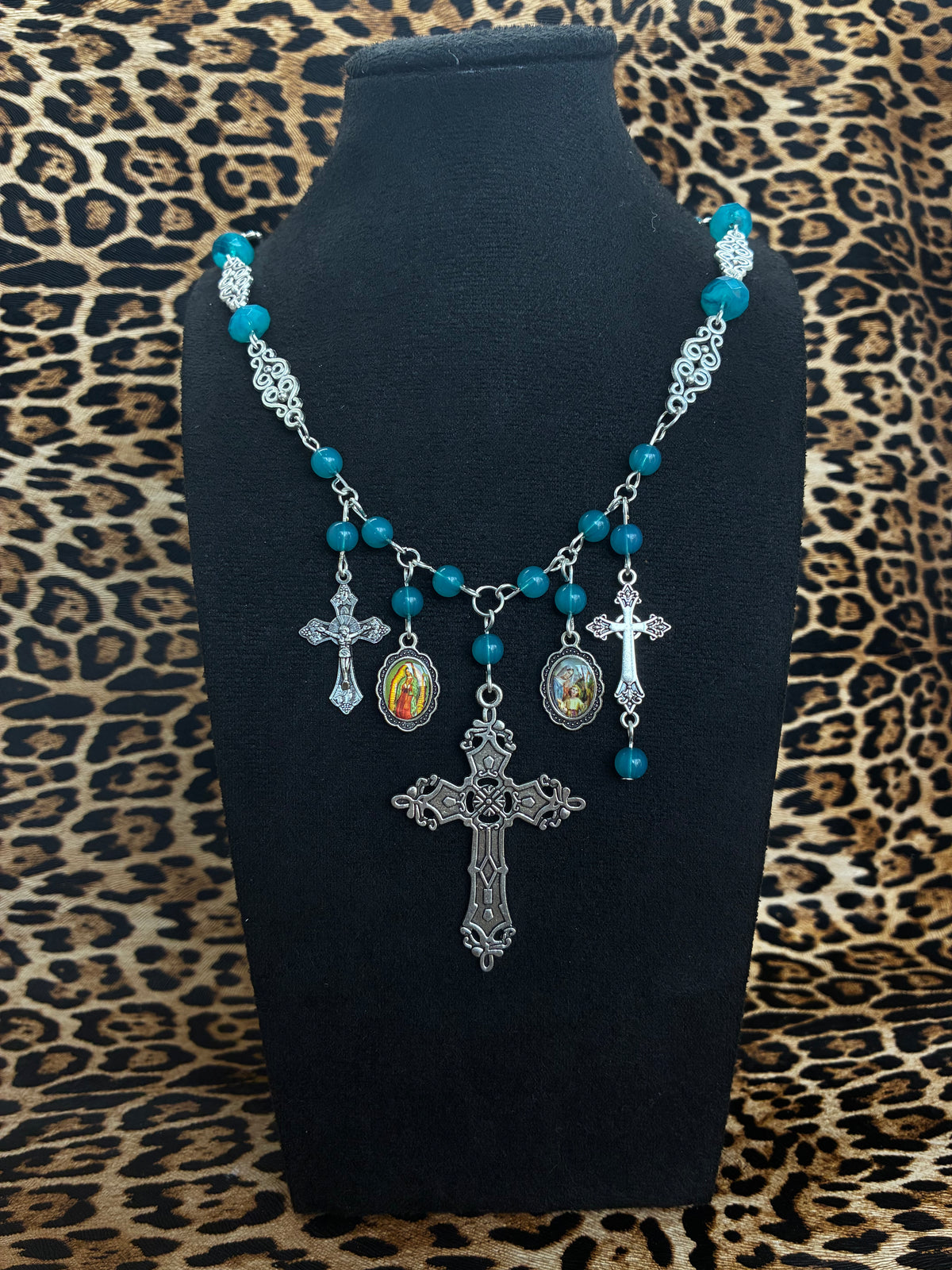 Blue Silver Cross Necklace
