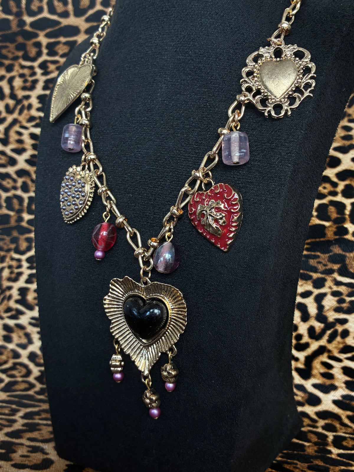 Red Purple Gold Heart Necklace