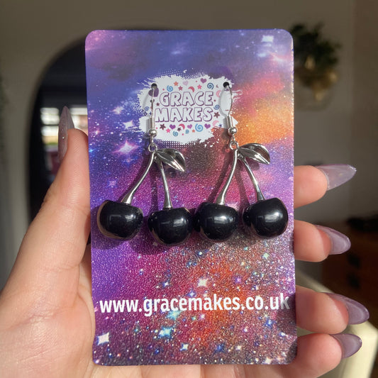 Handmade Black Cherry Silver Earrings