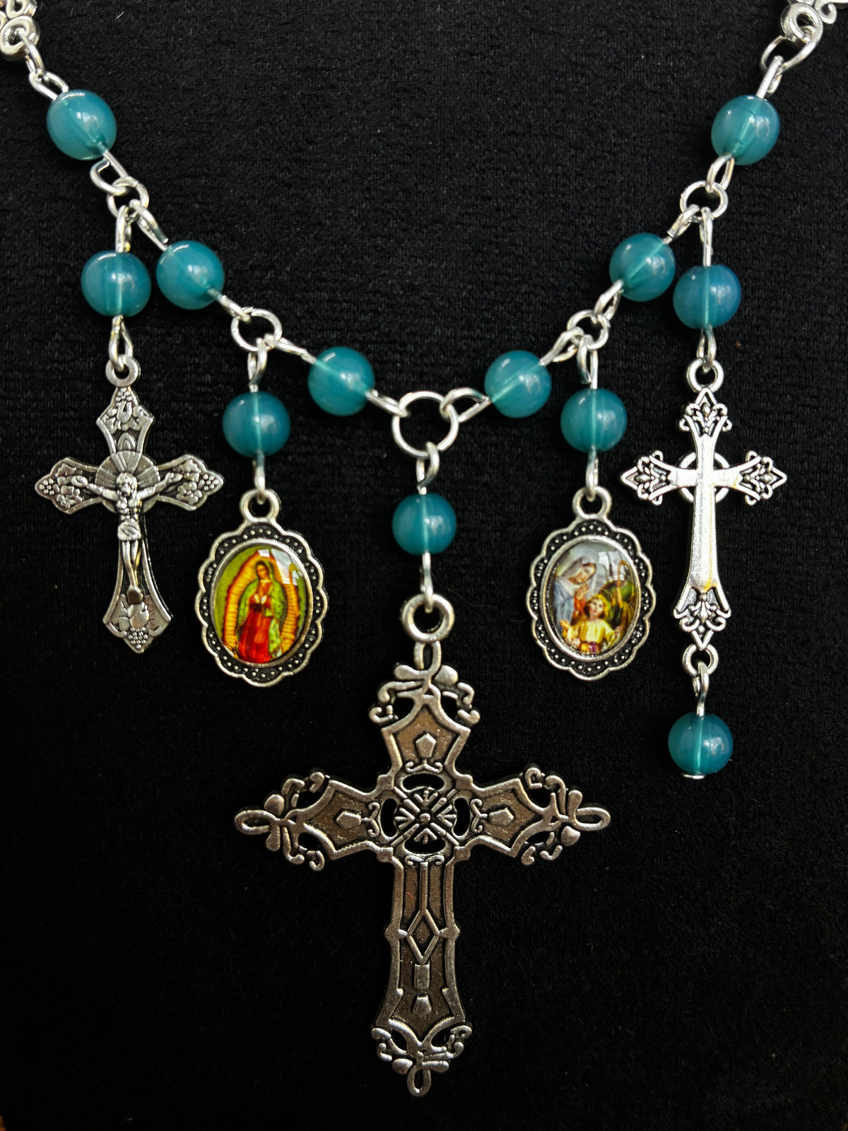 Blue Silver Cross Necklace