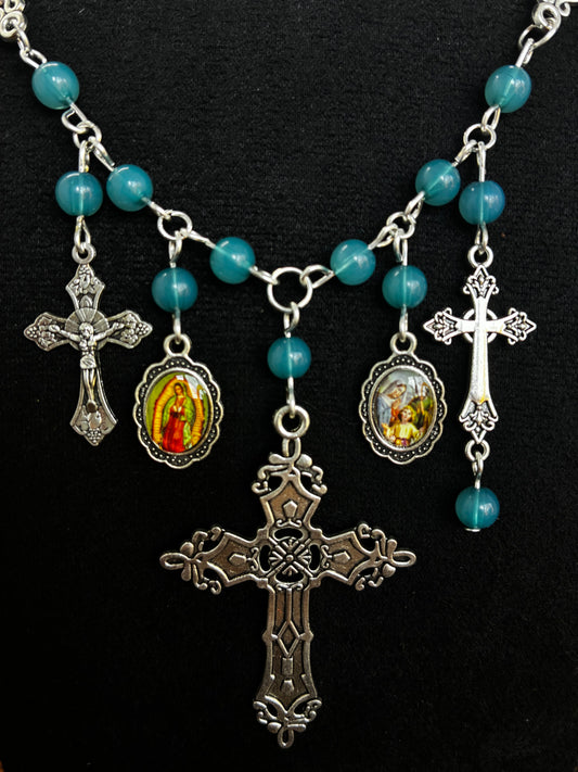 Blue Silver Cross Necklace
