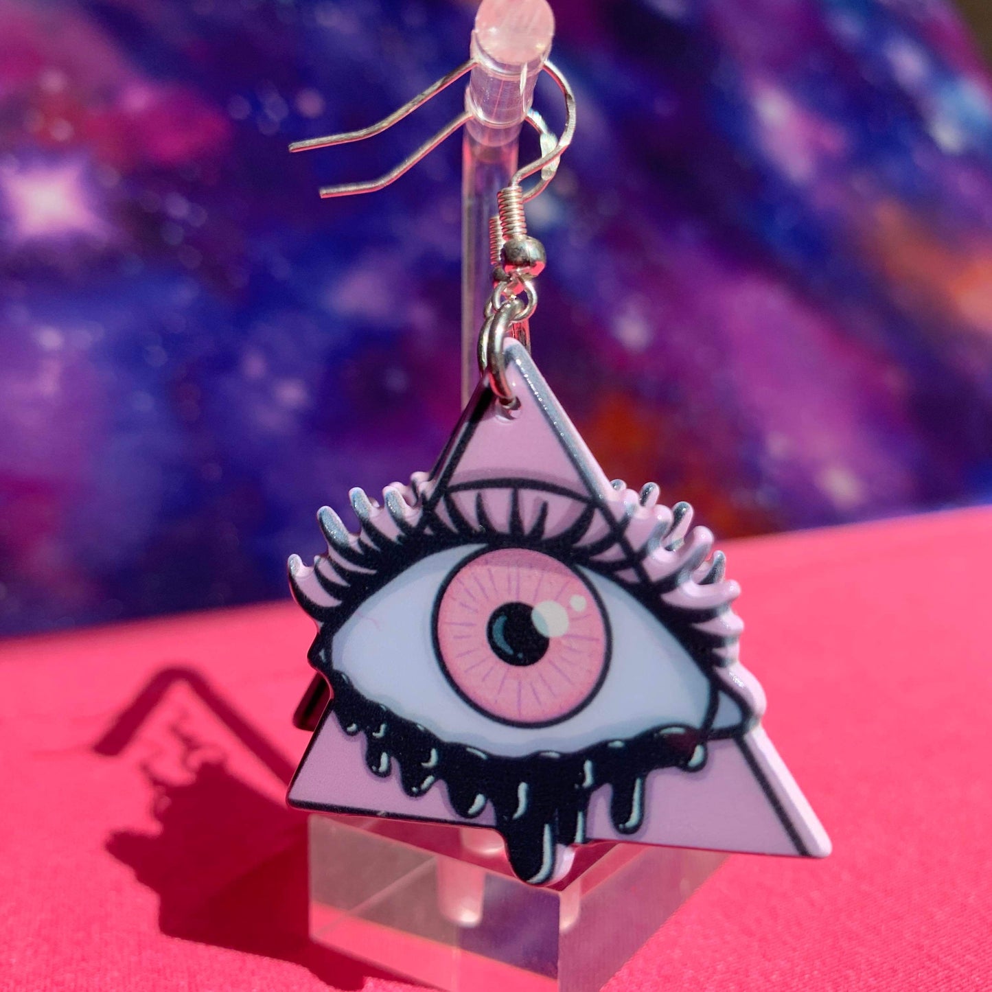 Handmade Pink Triangle Eye Illuminati Earrings