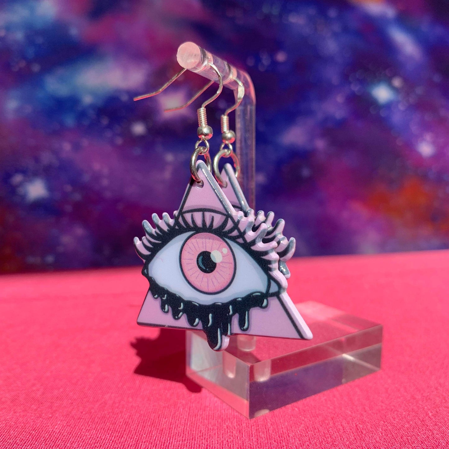 Handmade Pink Triangle Eye Illuminati Earrings