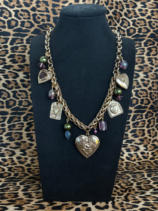 Green and Purple Gold Locket Necklace