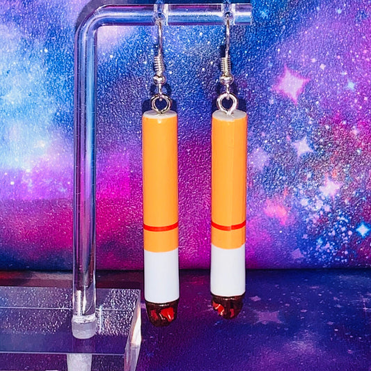 Pair of Lit Ciggie Earrings Resin Charms on Sterling Silver Drops