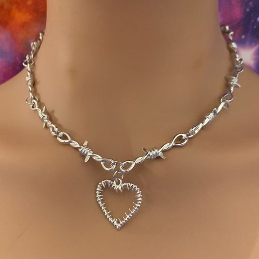 Goth Barbed Wire Choker Necklace, Stainless Steel, Punk Emo Alt