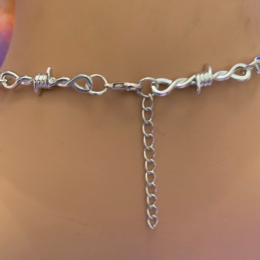 Goth Barbed Wire Choker Necklace, Stainless Steel, Punk Emo Alt