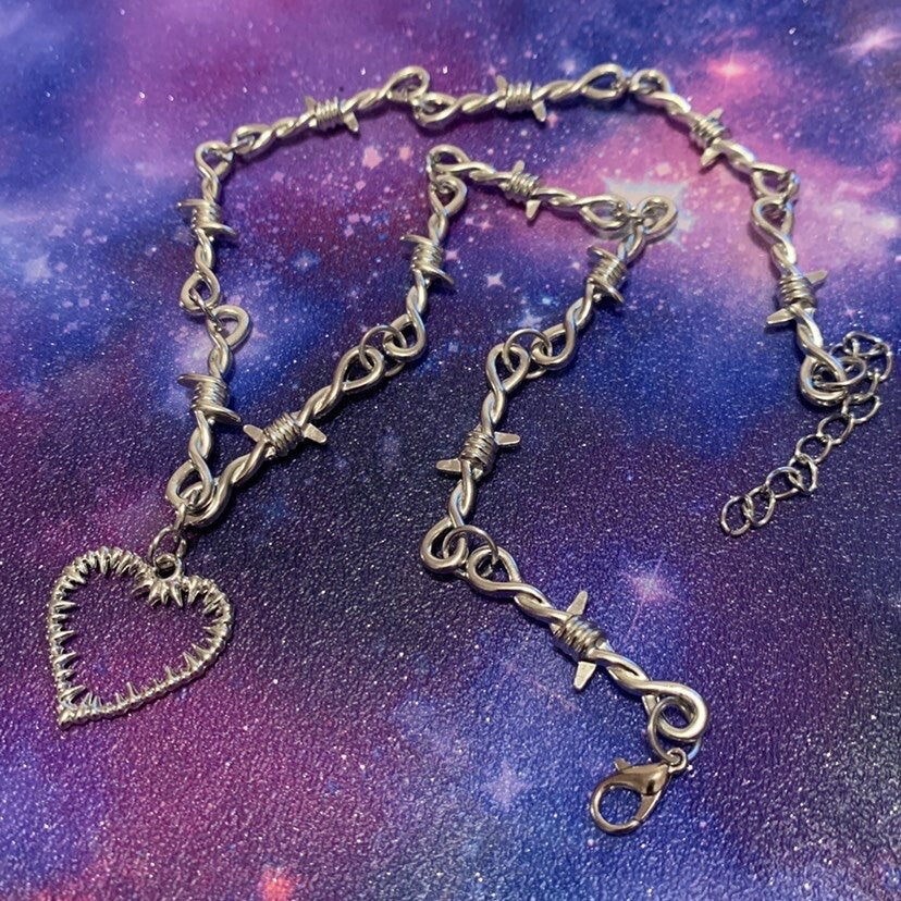 Goth Barbed Wire Choker Necklace, Stainless Steel, Punk Emo Alt