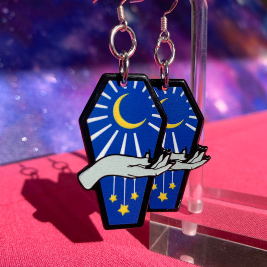 Blue Celestial Coffin Handmade Earrings