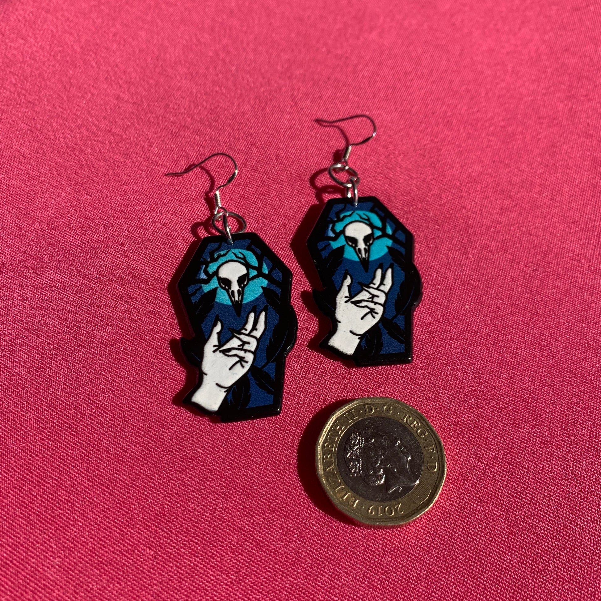 Blue Skull Coffin Handmade Earrings Gothic Witch Witchy Magic Magick Morbid Mystic Mystical Spells
