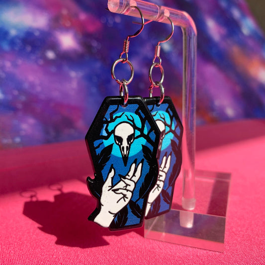 Blue Skull Coffin Handmade Earrings Gothic Witch Witchy Magic Magick Morbid Mystic Mystical Spells