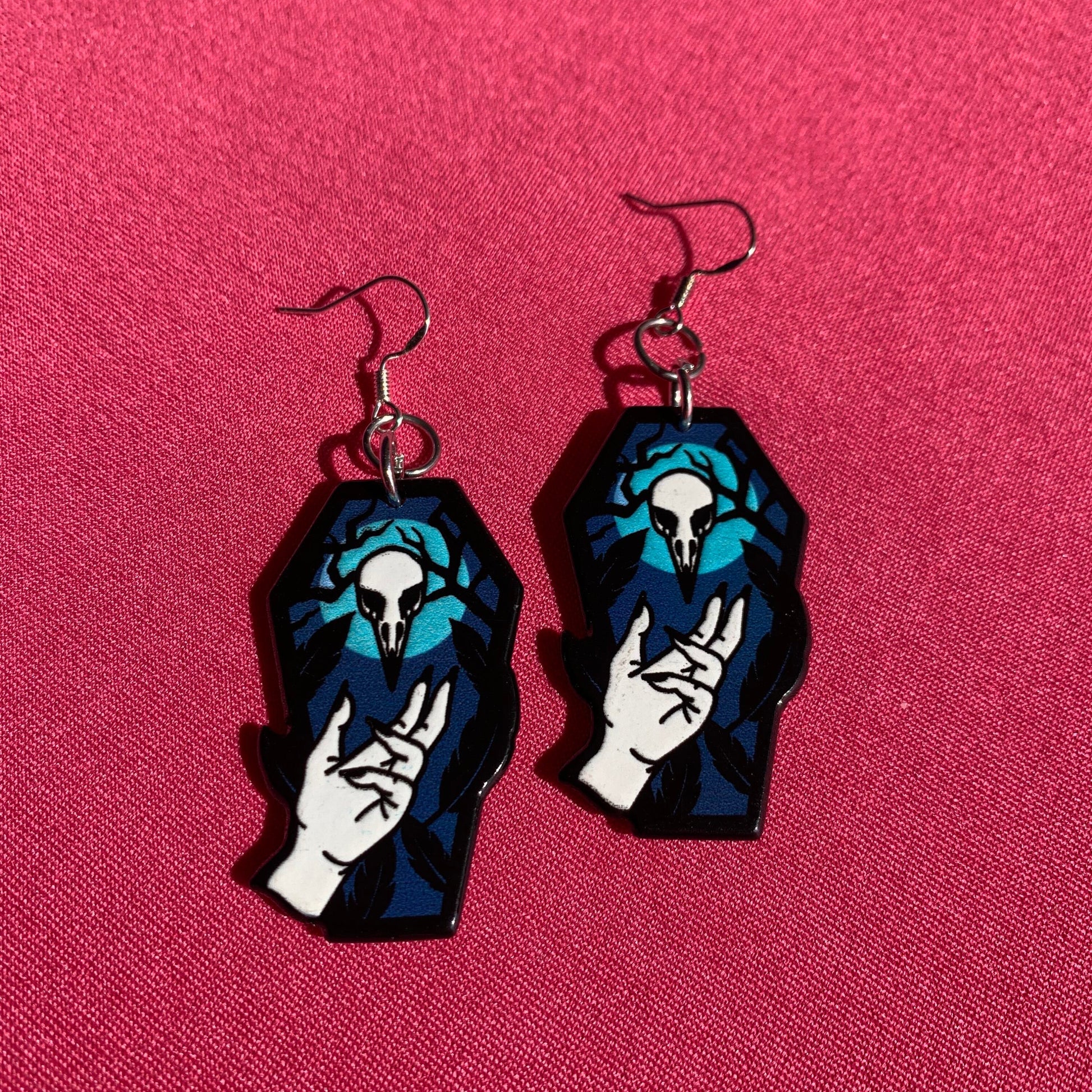 Blue Skull Coffin Handmade Earrings Gothic Witch Witchy Magic Magick Morbid Mystic Mystical Spells